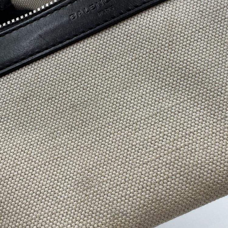 Pre Owned Balenciaga Off White/Black Canvas and Leather Navy XS Cabas Tote