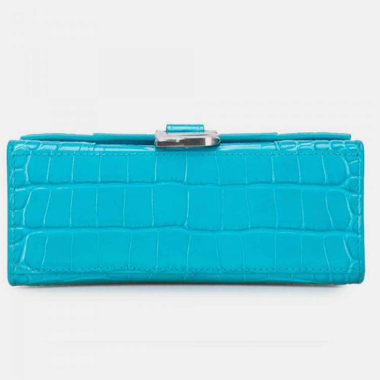 Pre Owned Balenciaga Blue XS Croc Embossed Hourglass Top Handle Bag