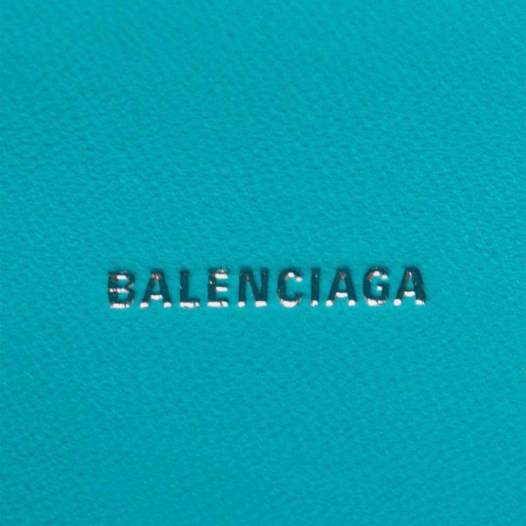 Pre Owned Balenciaga Blue XS Croc Embossed Hourglass Top Handle Bag