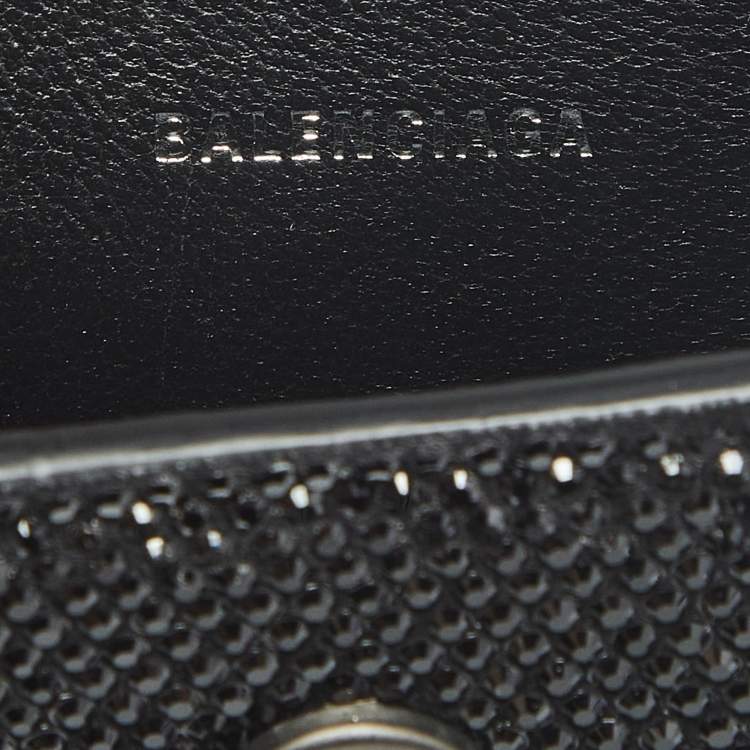 Pre Owned Balenciaga Black Suede Crystals Embellished Nano Hourglass Top Handle Bag