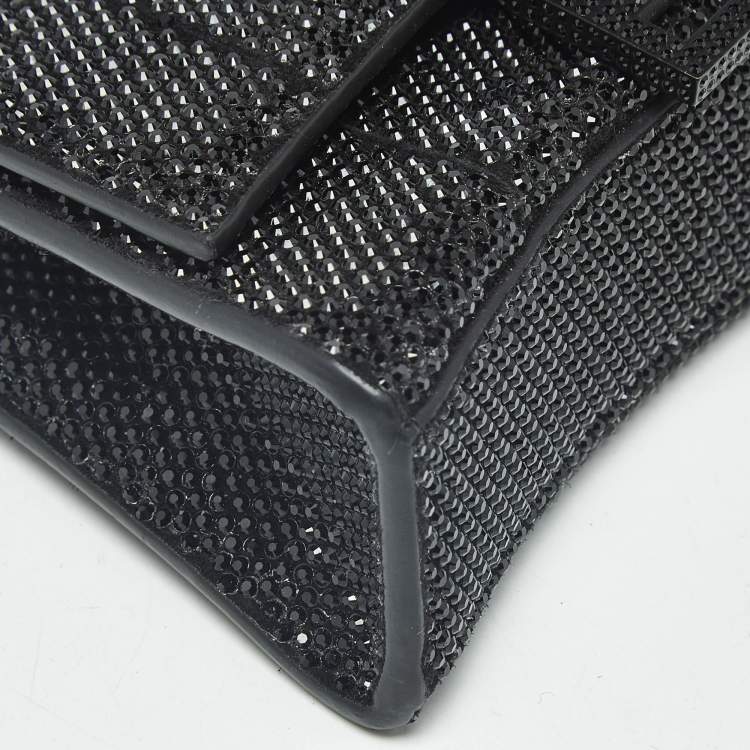 Pre Owned Balenciaga Black Suede Crystals Embellished Nano Hourglass Top Handle Bag