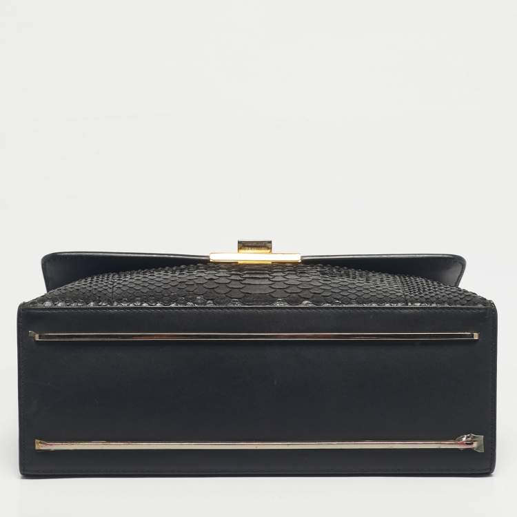 Pre Owned Balenciaga Black Leather and Python Le Dix Cartable Top Handle Bag
