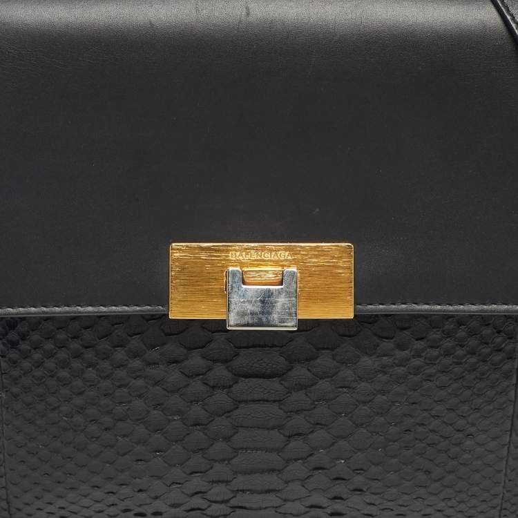 Pre Owned Balenciaga Black Leather and Python Le Dix Cartable Top Handle Bag
