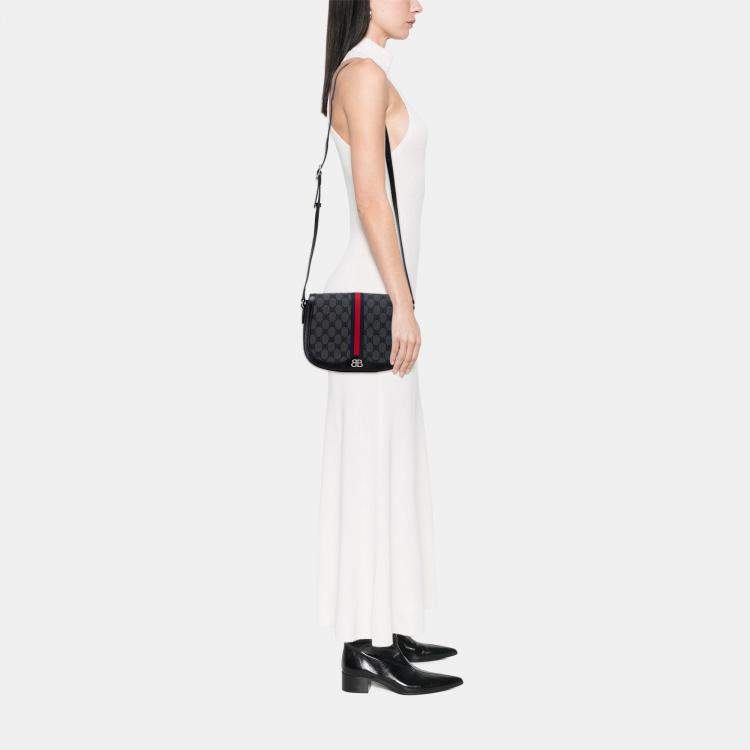 Pre Owned Balenciaga Black/Grey The Hacker Project BB Canvas Web Ophidia Crossbody