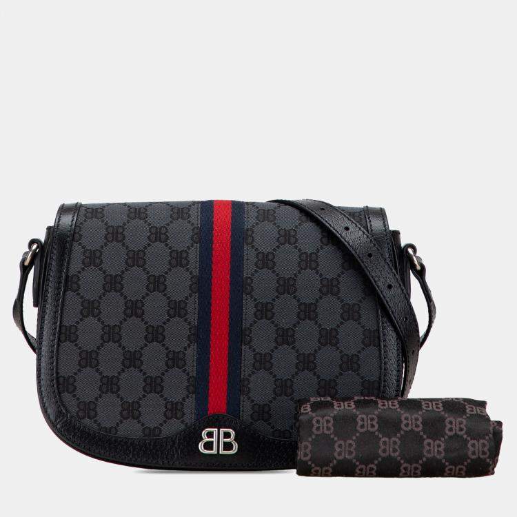 Pre Owned Balenciaga Black/Grey The Hacker Project BB Canvas Web Ophidia Crossbody