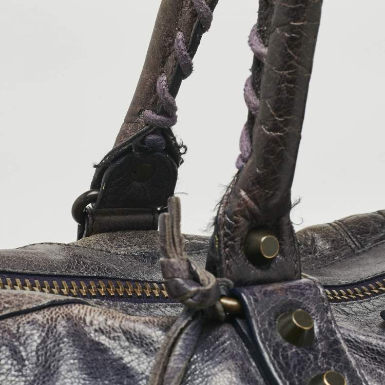 Pre Owned Balenciaga Navy Blue Leather RH Square Tote