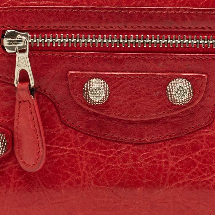 Pre Owned Balenciaga Red Leather City Flap Continental Wallet
