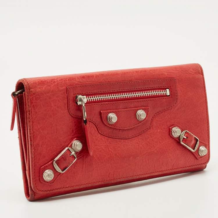 Pre Owned Balenciaga Red Leather City Flap Continental Wallet