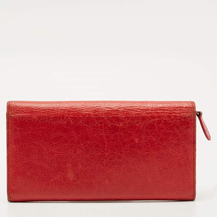 Pre Owned Balenciaga Red Leather City Flap Continental Wallet