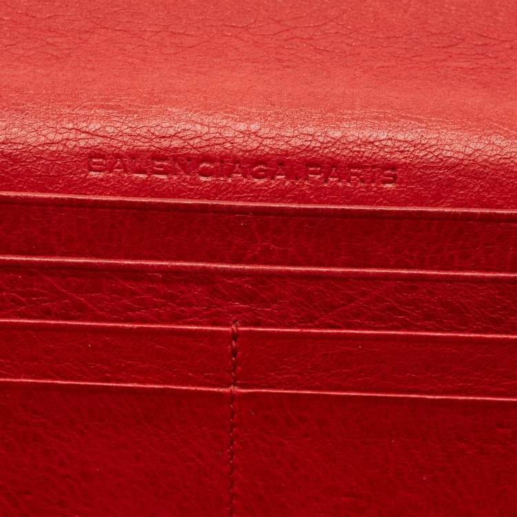 Pre Owned Balenciaga Red Leather City Flap Continental Wallet