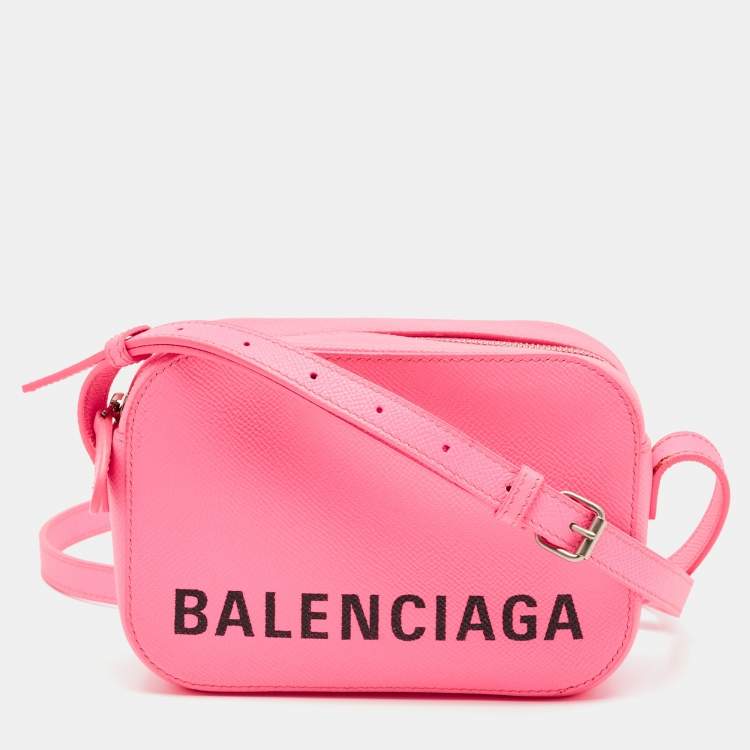 Pre Owned Balenciaga Neon Pink Leather XS Ville Camera Bag