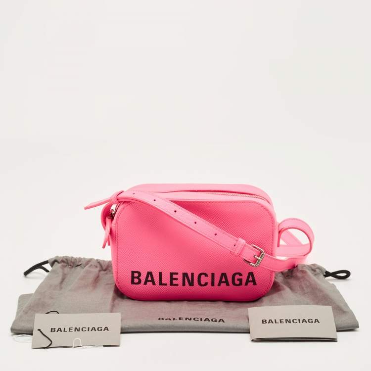Pre Owned Balenciaga Neon Pink Leather XS Ville Camera Bag
