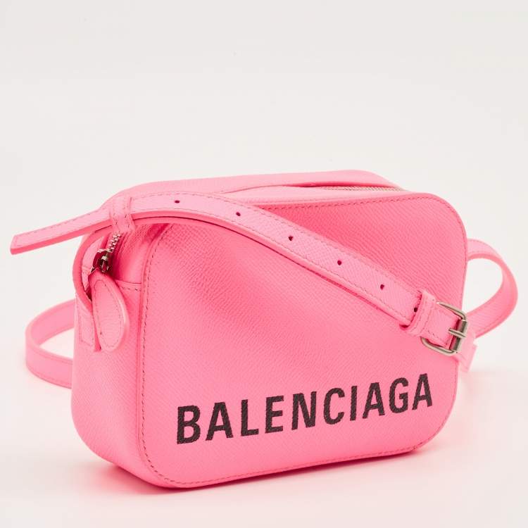 Pre Owned Balenciaga Neon Pink Leather XS Ville Camera Bag