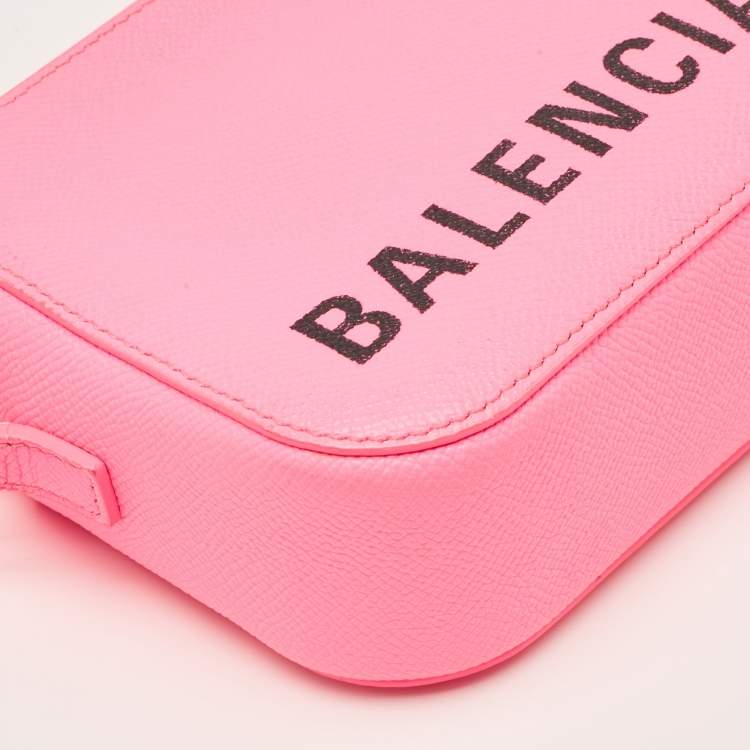 Pre Owned Balenciaga Neon Pink Leather XS Ville Camera Bag