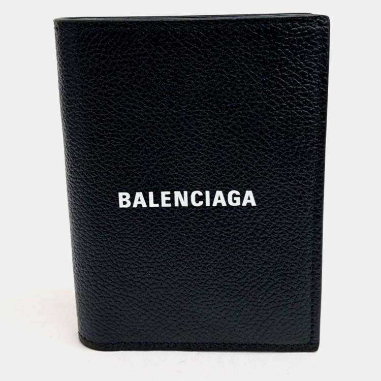 Pre Owned Balenciaga Black Leather Vertical Bifold Wallet