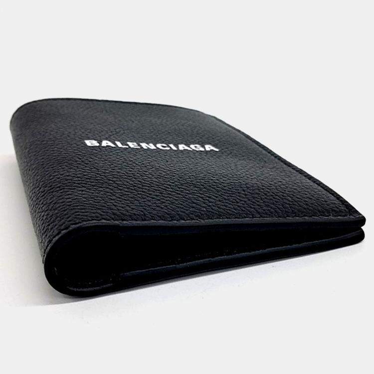 Pre Owned Balenciaga Black Leather Vertical Bifold Wallet