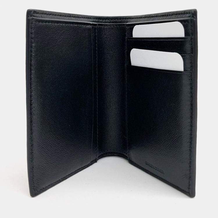 Pre Owned Balenciaga Black Leather Vertical Bifold Wallet