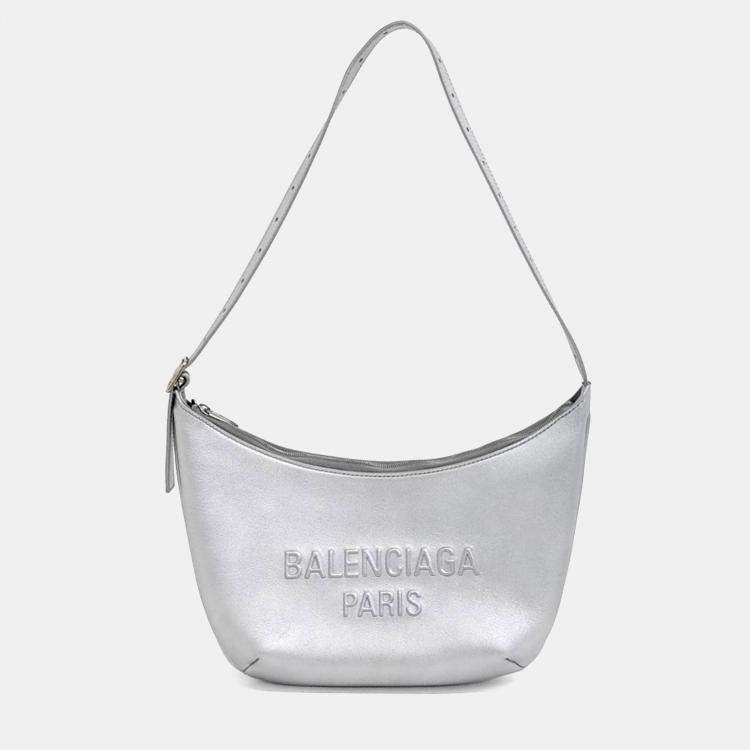 Pre Owned Balenciaga Silver Leather Mary Kate Sling Shoulder Bag
