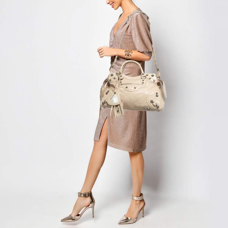 Pre Owned Balenciaga Light Beige Leather Neo Cagole City Tote