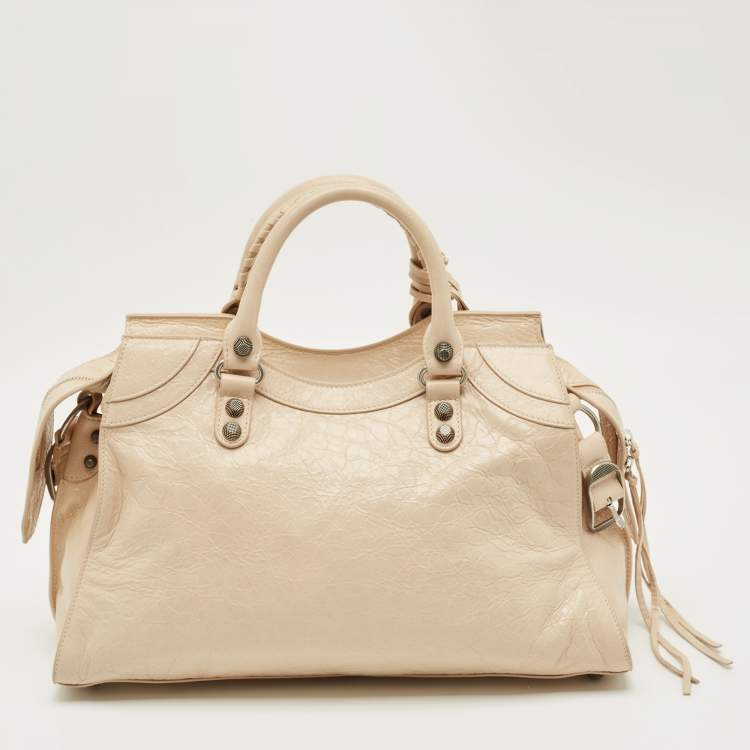Pre Owned Balenciaga Light Beige Leather Neo Cagole City Tote
