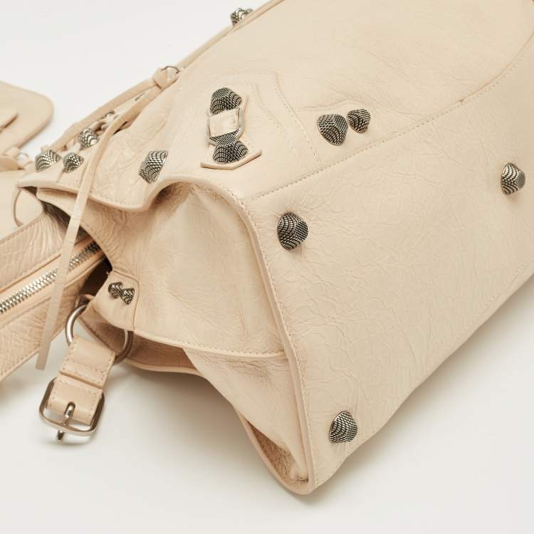Pre Owned Balenciaga Light Beige Leather Neo Cagole City Tote