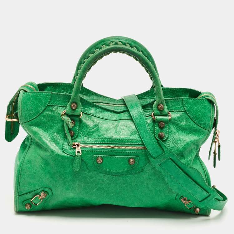 Pre Owned Balenciaga Green Leather RGH Motorcycle City Bag
