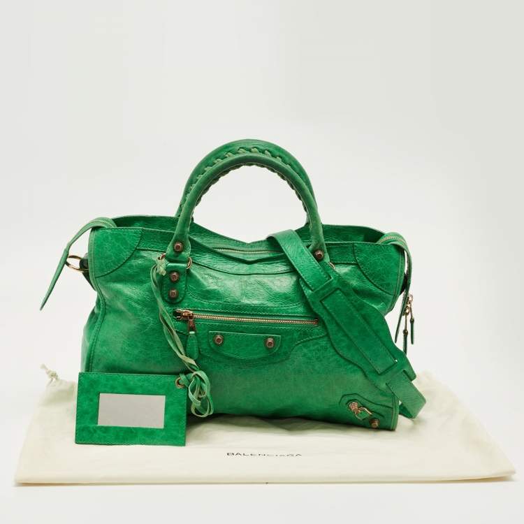 Pre Owned Balenciaga Green Leather RGH Motorcycle City Bag