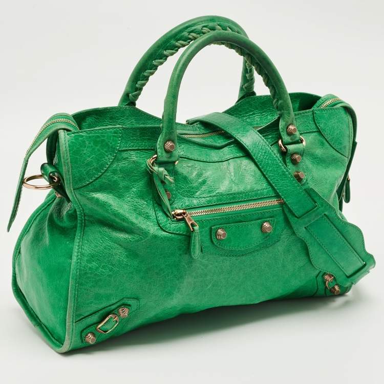 Pre Owned Balenciaga Green Leather RGH Motorcycle City Bag