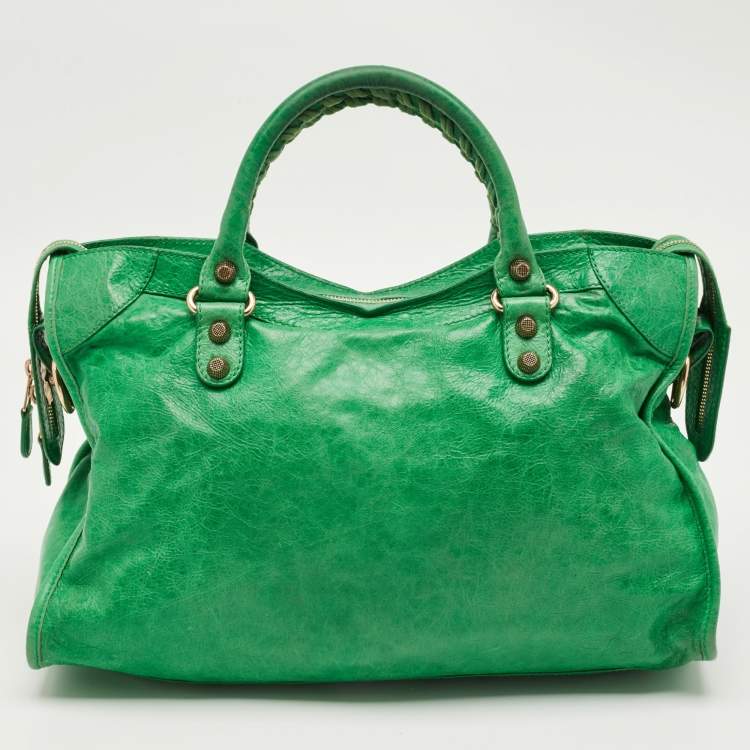 Pre Owned Balenciaga Green Leather RGH Motorcycle City Bag