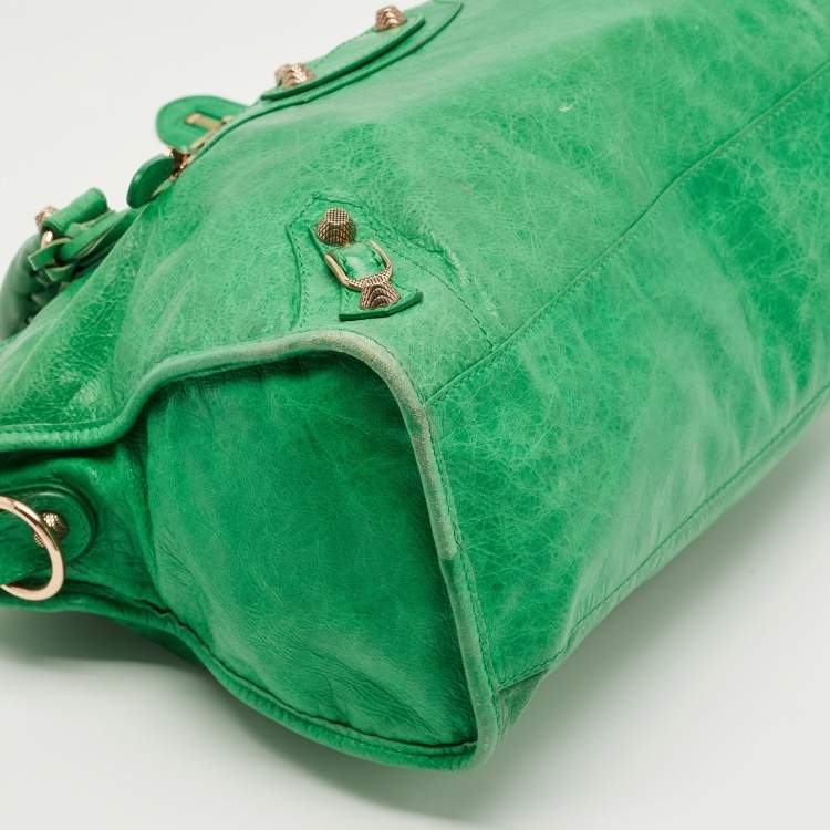 Pre Owned Balenciaga Green Leather RGH Motorcycle City Bag