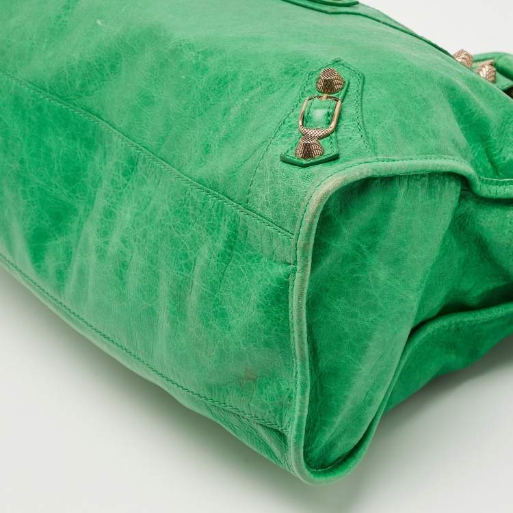 Pre Owned Balenciaga Green Leather RGH Motorcycle City Bag