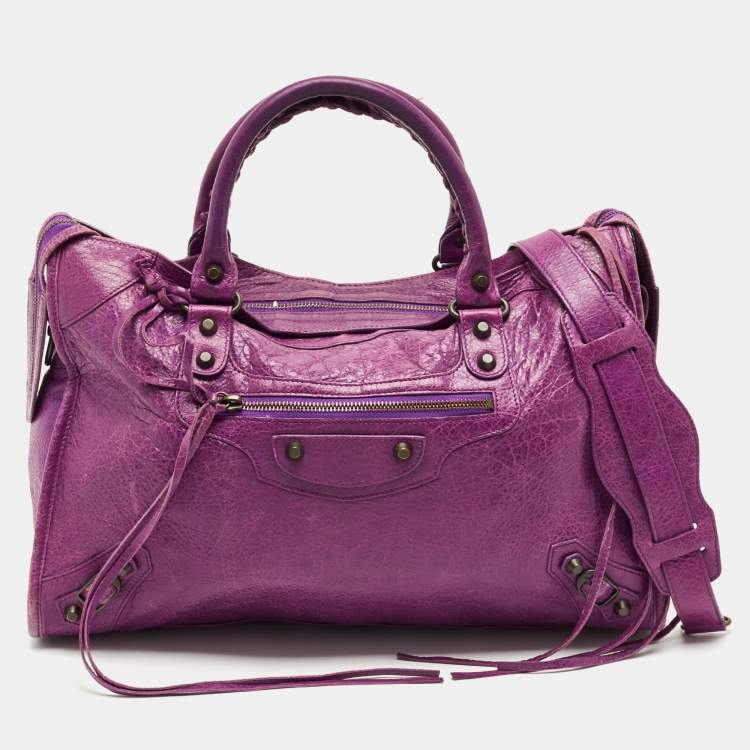 Pre Owned Balenciaga Purple Leather Classic City Tote