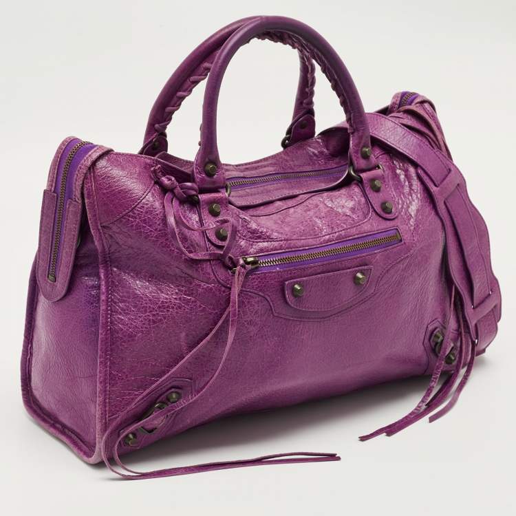 Pre Owned Balenciaga Purple Leather Classic City Tote
