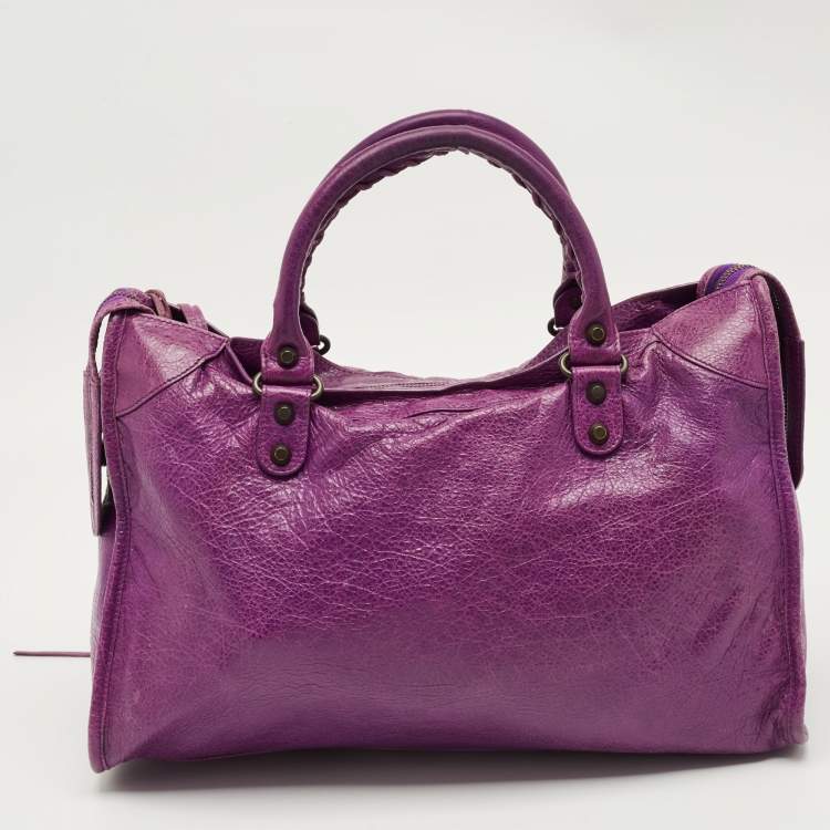 Pre Owned Balenciaga Purple Leather Classic City Tote