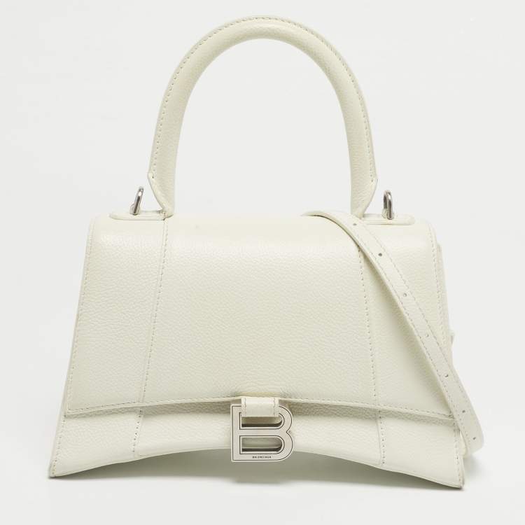 Pre Owned Balenciaga White Leather Small Hourglass Top Handle Bag