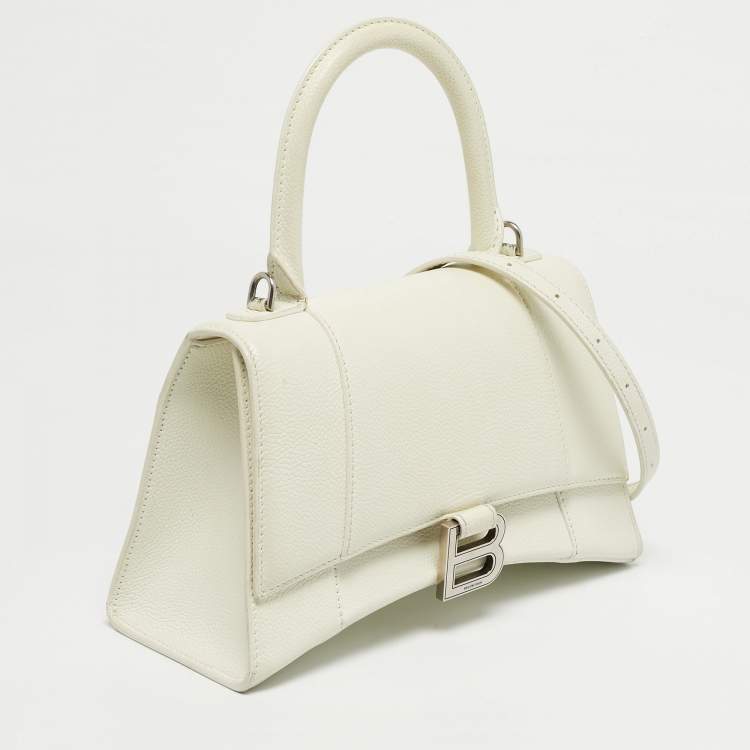 Pre Owned Balenciaga White Leather Small Hourglass Top Handle Bag