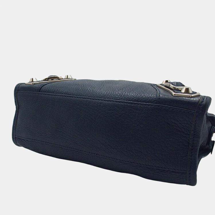 Pre Owned Balenciaga Navy Blue Mini Chevre Motocross Classic Metallic Edge City Satchel