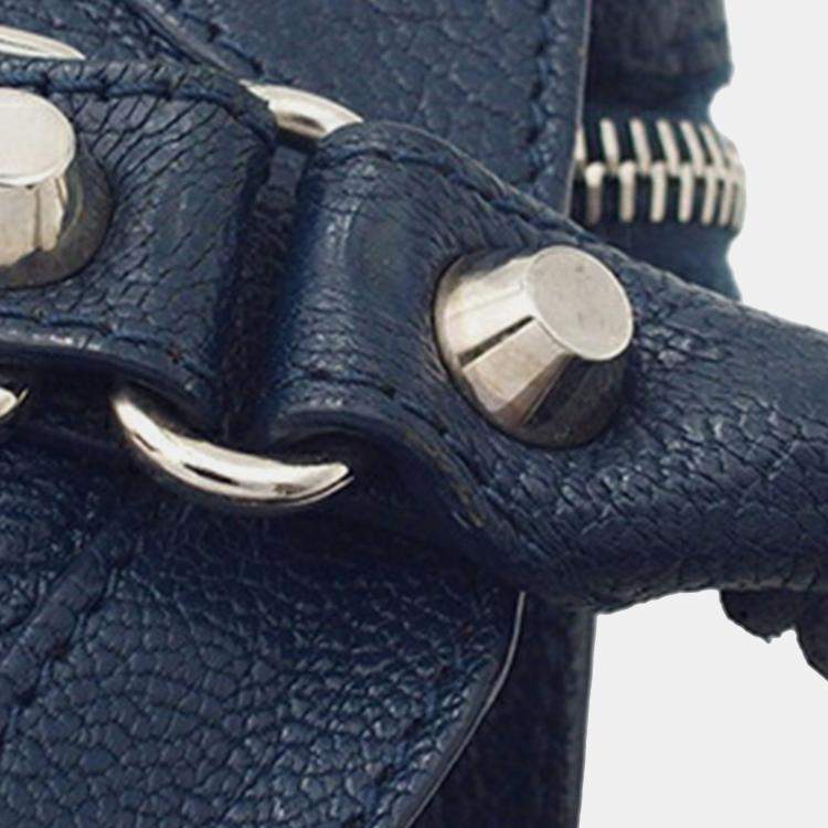 Pre Owned Balenciaga Navy Blue Mini Chevre Motocross Classic Metallic Edge City Satchel