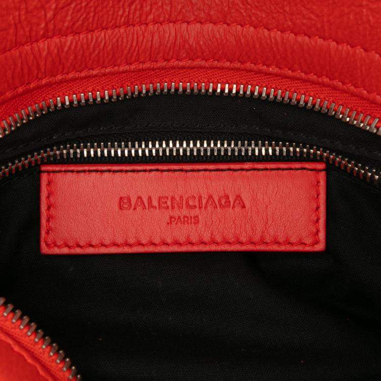Pre Owned Balenciaga Red Mini Matte Goatskin Motocross Rubber Covered Classic City Satchel