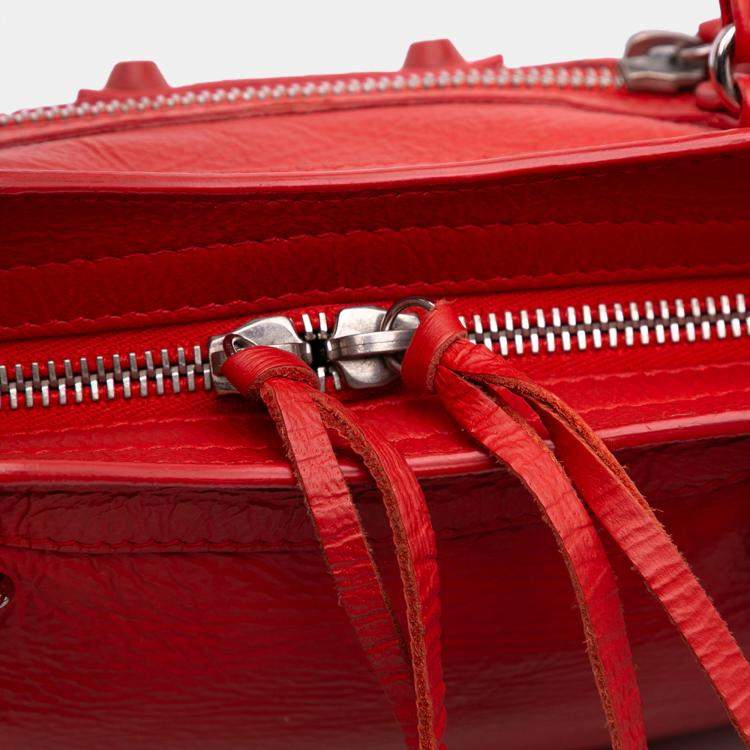 Pre Owned Balenciaga Red Mini Matte Goatskin Motocross Rubber Covered Classic City Satchel