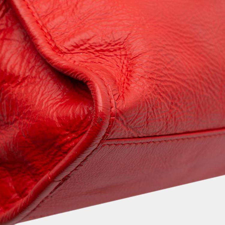 Pre Owned Balenciaga Red Mini Matte Goatskin Motocross Rubber Covered Classic City Satchel