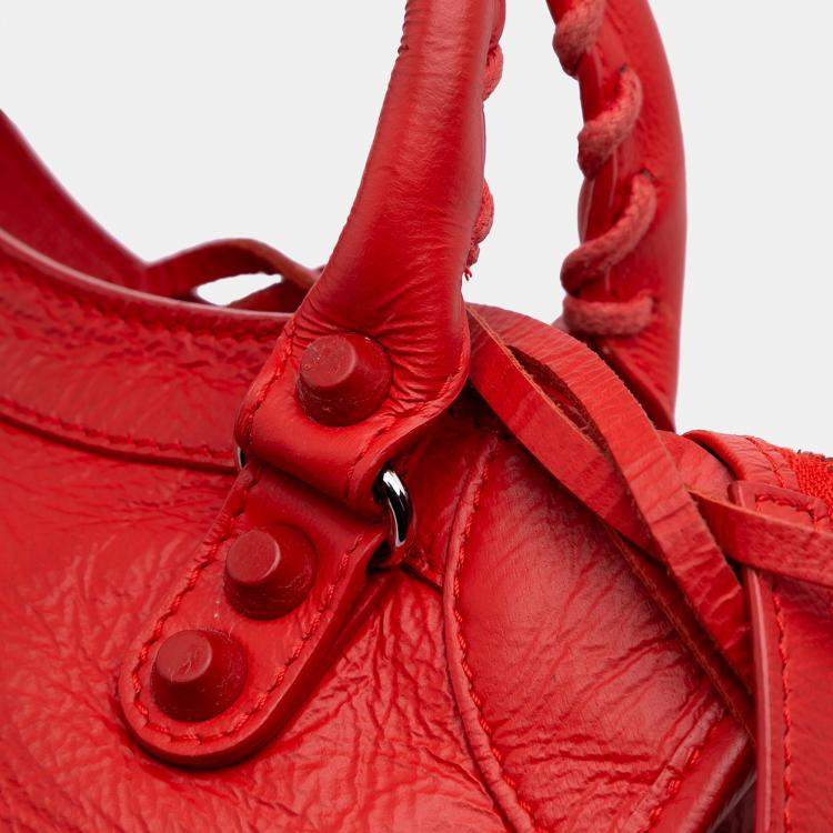 Pre Owned Balenciaga Red Mini Matte Goatskin Motocross Rubber Covered Classic City Satchel