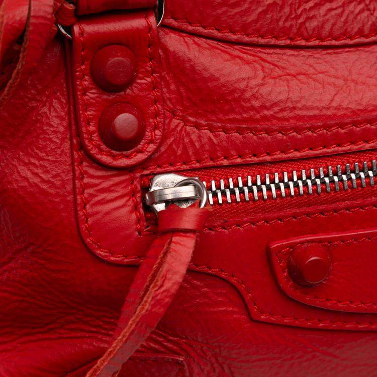 Pre Owned Balenciaga Red Mini Matte Goatskin Motocross Rubber Covered Classic City Satchel