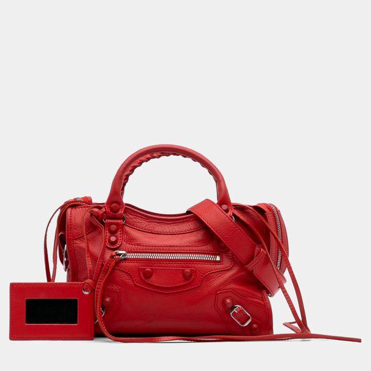Pre Owned Balenciaga Red Mini Matte Goatskin Motocross Rubber Covered Classic City Satchel