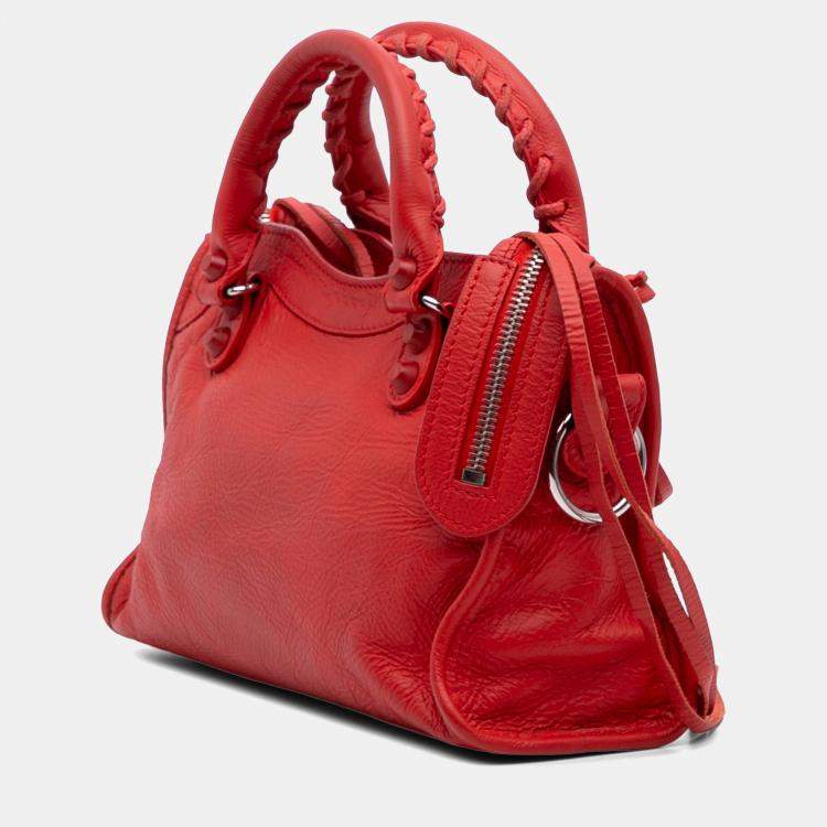 Pre Owned Balenciaga Red Mini Matte Goatskin Motocross Rubber Covered Classic City Satchel