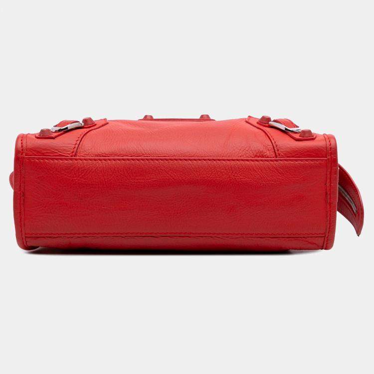 Pre Owned Balenciaga Red Mini Matte Goatskin Motocross Rubber Covered Classic City Satchel