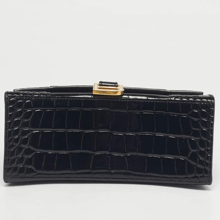Pre Owned Balenciaga Black Croc Embossed Leather Small Hourglass Top Handle Bag
