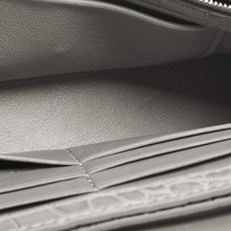 Pre Owned Balenciaga Grey Croc Embossed Leather Hourglass Wallet on Chain