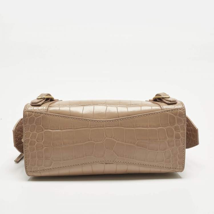 Pre Owned Balenciaga Beige Croc Embossed Leather Mini City Bag