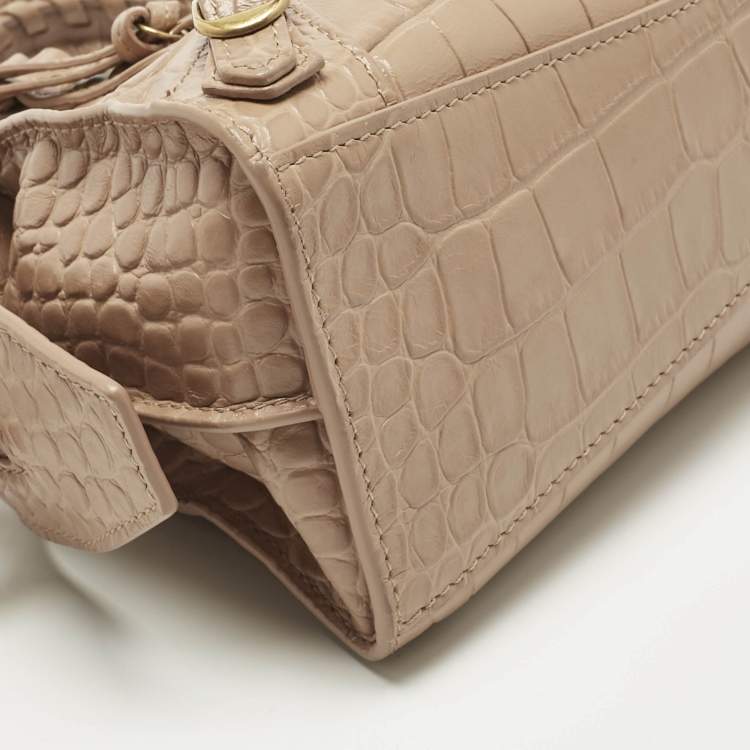 Pre Owned Balenciaga Beige Croc Embossed Leather Mini City Bag